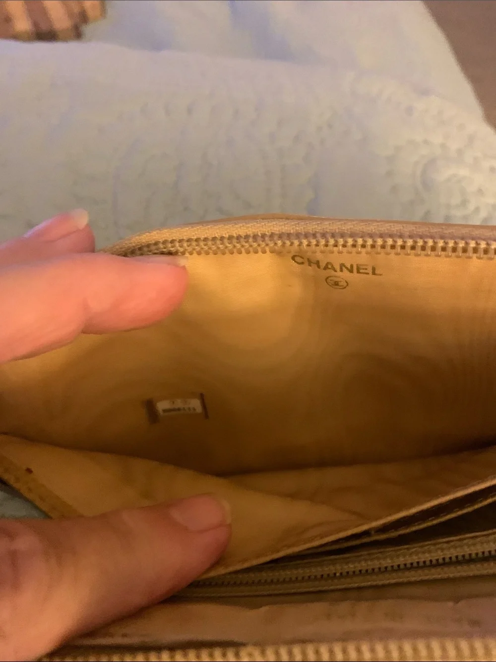 CHANEL Quilted CC Zip Wallet in Camel Tan